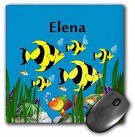 3dRose LLC 8 x 8 x 0.25 Inches Mouse Pad, Colorful Tropical Plants and Fish Design Personalized with A Female Name Elena (mp_52888_1)
