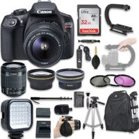 Canon EOS Rebel T6 with Canon EF-S 18-55mm f/3.5-5.6 is + Wide Angle Lens + 2X Telephoto Lens + LED Light + 32GB SD Memory Card and New Bundle