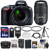 Nikon D5500 Wi-Fi Digital SLR Camera & 18-140mm VR DX AF-S (Black) with 55-300mm VR Lens + 64GB Card + Case + Battery & Charger + Flash + Tripod + Kit