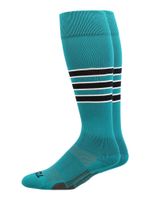 MadSportsStuff Dugout 3 Stripe Baseball Socks (Teal/Black/White, Small)