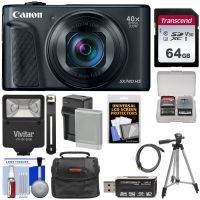 Canon PowerShot SX740 HS Wi-Fi 4K Digital Camera (Black) with 64GB Card + Battery & Charger + Case + Tripod + Flash + Kit