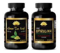 Metabolism Energy Booster - Green Tea Extract - SPIRULINA - Green Tea Powder o - Combo (2 Bottles)