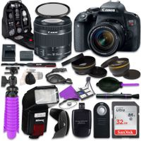 Canon T7i Rebel DSLR Camera with Canon 18-55mm IS STM Lens, Auxiliary Panoramic and Telephoto Lenses, 32GB Memory + Accessory Bundle