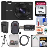 Sony Cyber-Shot DSC-WX350 Digital Camera (Black) with 32GB Card + Case + Battery/Charger + Tripod + HDMI Cable Kit
