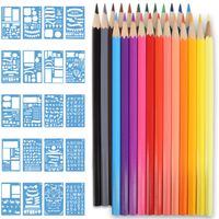 JARLINK 24 Count Premier Colored Pencils and 20 Journal Stencils, Soft Core Art Drawing Colored Pencils Set - Draw, Sketch, Illustrate