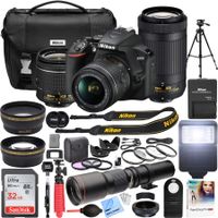 Nikon D3500 DSLR Camera with 2 Lens NIKKOR AF-P DX 18-55mm f/3.5-5.6G VR and 70-300mm f/4.5-6.3G ED Dual Zoom Lens Bundle with 500mm Preset f/8 Telephoto Lens and Accessories (22 Items)