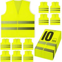 PeerBasics, 10 Pack, Yellow Reflective High Visibility Safety Vest, Hi Vis Silver Strip, Men & Women, Work, Cycling, Runner, Surveyor, Volunteer, Crossing Guard, Road, Construction, Neon (Mesh, 10)