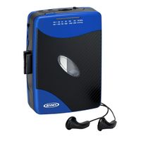Jensen Portable Compact Lightweight Slim Design Stereo AM/FM Radio Cassette Player + Earbuds (Limited Edition) (Blue)
