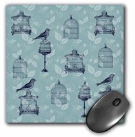 3dRose LLC 8 x 8 x 0.25 Inches Mouse Pad, Birds and Bird Cages, Cool Blue Leaves, Nature Theme Art (mp_155840_1)