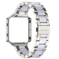 Wearlizer Compatible for with Fitbit Blaze Band Bands for Women Metal Wristband Replacement Fitbit Blaze Band with Frame Resin Bracelet Fit bit Blaze Resin Silver