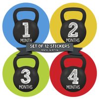 Months in Motion Baby Monthly Stickers - Baby Milestone Stickers - Newborn Boy Stickers - Month Stickers for Baby Boy - Baby Boy Stickers - Newborn Monthly Milestone Stickers - Kettle Bell Gym