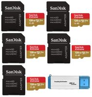 SanDisk 128GB Micro SDXC Extreme Memory Card and Adapter (Five Pack) Bundle Works with GoPro Hero 7 Black, Silver, Hero7 White UHS-1 U3 A2 Plus (1) Everything But Stromboli (TM) 3.0 TF/SD Card Reader