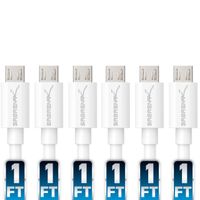 Sabrent [6-Pack] 22AWG Premium 1ft Micro USB Cables High Speed USB 2.0 A Male to Micro B Sync and Charge Cables [White] (CB-M61W) (Certified Refurbished)