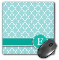 3dRose Personalized Letter E Aqua Blue Quatrefoil Pattern Teal Turquoise Mint Monogrammed Personal Initial Mouse Pad (mp_154545_1)