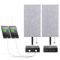 USB Table Lamp, Aooshine Bedside Table Lamps with 2 Useful USB Charging Ports, Solid Wood Nightstand Lamp with Grey Fabric Shade, Ambient Light Perfect for Bedroom, Living Room, Study Room (Pack of 2)