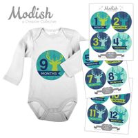 12 Monthly Baby Stickers, Deer, Antlers, Boy, Baby Belly Stickers, Monthly Onesie Stickers, First Year Stickers Months 1-12, Argyle, Teal, Lime, Blue, Navy, Woodland, Baby Boy