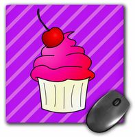 3dRose LLC 8 x 8 x 0.25 Inches Mouse Pad, Cute Cupcake with Cherry Topper, Kawaii Cakes, Purple Stripe (mp_43131_1)