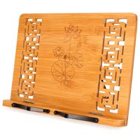 MEGREZ Bamboo Foldable Book Stand (13 x 9.4 inch) Reading Frame Rest Holder Cookbook Cook Stand/iPad Tablet PC Textbook/Music Document Stand/Desk Bookrest with Retro Hollow, Lotus Flower & Lotus Leaf