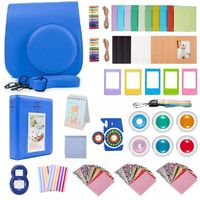 Followsun 16 in 1 Instant Camera Accessories for Fujifilm Instax Mini 9 8 8+: Cobalt Blue Case, Rainbow Strap, Album, 6 Colored Filters, Selfie Lens, Decor Stickers, Film Frames, Cleaning Cloth