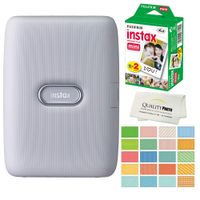 Fujifilm Instax Mini Link Smartphone Printer Plus Fujifilm Instax Mini Films 20 Pack. Plus Stickers. Bonus All-Purpose Microfiber Cloth (Ash White)