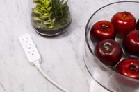 GE Designer Power Strip, 1 Ft Braided Extension, 3 Grounded Outlets, Flat Plug, Mini Cord, Premium, White, 45190