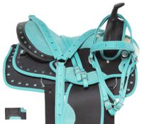 Acerugs Beautiful Western Pleasure Trail Barrel Racer Show Horse Saddle Free TACK Set PAD Silver Crystals (Turquoise, 18")