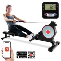 SereneLife Magnetic Rowing Machine with Bluetooth App Fitness Tracking - Foldable Home Gym Exercise Rower with Adjustable Resistant, Easy-Glide Padded Seat, Digital LCD Readout and Reinforced Cable