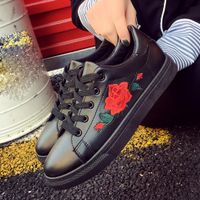 Hemlock Teen Lace Up Flat Shoes, Women Running Sneakers Sports Outdoors Shoes Embroidery Flower Shoes (US:7, Black)