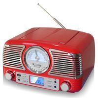 TechPlay QT62BT RED, Retro Design Compact Stereo CD, with AM/FM Rotary knob, Wireless Bluetooth Reception and USB Port. with AUX in and Headphone Jack