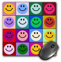 3dRose LLC 8 x 8 x 0.25 Inches Mouse Pad, Colorful Smiley Face Squares Warhol Style Happy Rainbow Smilies Bright Multicolored Multicolor (mp_113153_1)