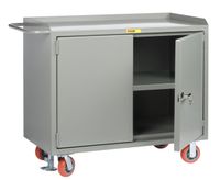 Little Giant MB3-2D-2448-FL Locking Doors Mobile Bench Cabinet with Center Shelf and Powder Coated Steel Top, 3600 lbs Capacity, 48" Length x 24" Width x 41" Height