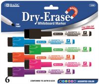 BAZIC Bright Color Magnetic Dry-Erase Markers (6/Pack), Case of 12