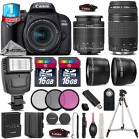 Canon EOS Rebel 800D / T7i DSLR Camera + Canon 18-55mm is STM Lens + Canon 75-300mm Lens + Flash + 0.43X Wide Angle Lens + 2.2X Telephoto Lens + 16GB Class 10 - International Version
