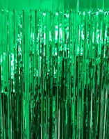 GOER 3.2 ft x 9.8 ft Metallic Tinsel Foil Fringe Curtains for Party Photo Backdrop Wedding Decor (Green,1 Pack)