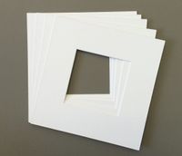 Pack of 5 8x8 Square White Picture Mats with White Core Bevel Cut for 4x4 Pictures