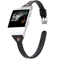 Wearlizer Slim Leather Band Compatible for Fitbit Ionic Bands Women Men, Genuine Leather Replacement Band Bracelet Compatible with Fitbit Ionic Small Large Black