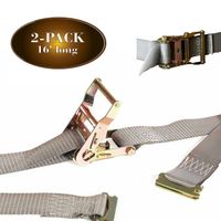2 E Track Ratchet Tie-Down Cargo Straps, 2" x 16' Durable Ratcheting Strap Cargo TieDowns, Heavy Duty Grey Polyester Tie-Downs, ETrack Spring Fittings