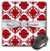 3dRose LLC 8 x 8 x 0.25 Inches Mouse Pad, Lovely Red/White Diamond Damask Pattern (mp_102651_1)