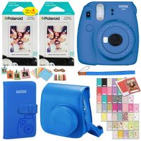 Fujifilm Instax Mini 9 Instant Camera (Cobalt Blue), 2 x Twin Pack Instant Film (40 Sheets), Camera Case, Photo Album, Square Photo Frames & Accessory Bundle 