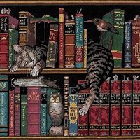 Dimensions 'Frederick the Literate' Snoozing Cat Counted Cross Stitch Kit, 14 Count Black Aida, 12" x 11"