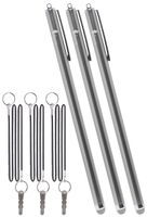 Fenix - Set of 3 Silver XXL Extra Long Stylus Pen [7.3"] with Micro Knit Hybrid Fiber Tip and Includes 15" Elastic Lanyard for iPhone 4,5,5c,6,6+,- iPad,iPad Air,iPad Mini, - Samsung Galaxy S4,S5,S6,Edge, Kindle Fire, Surface Pro and Much More