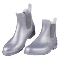 Women's Ankel Rain Boots Waterproof Slip On Chelsea Booties Light Glitter Silver LS39