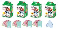 Fujifilm Instax Mini Instant Film Twin Pack (White) with Tangible Creation Microfiber Cleaning Cloth & Assorted Colorful Decoration Stickers for Fujifilm Mini 8 & Mini 9 Cameras (80 Film Sheets)