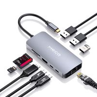 USB C Hub, MECO 9 in 1 Type C Adapter with 2 USB-C Port (Charging + Data), 4K HDMI, Ethernet Port, 3 USB 3.0 Ports, SD/TF Card Reader for MacBook Pro/Air Chromebook, More Type-C Devices