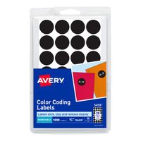 Avery 05459 Handwrite Only Removable Round Color-Coding Labels, 3/4" dia, Black (Pack of 1008)