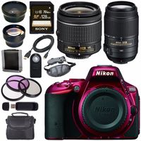 Nikon D5500 DSLR Camera with AF-P 18-55mm VR Lens (Red) + Nikon 55-300mm f/4.5-5.6G ED VR Lens + Sony 128GB SDXC Card + Carrying Case Bundle
