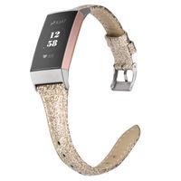Wearlizer Compatible with Fitbit Charge 3 Bands for Women Slim Leather Replacement Fit Charge hr 3 Special Edition Rose Gold Band Accessories Strap (Glitter Gold)