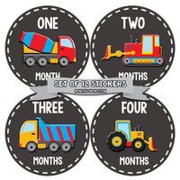 Baby Month Stickers for Boy - Monthly Milestone Sticker for Boy - 12 Monthly Milestone Stickers - Baby Monthly Stickers for Infant First Year - Construction Truck
