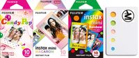 Fujifilm Instax Mini Rainbow,Macron and Stained Glass Pack of 3 Camera Film & | Bonus Sticky Notes for Memo | Create Your Memories