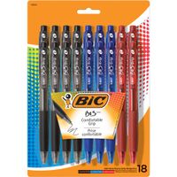 BIC BU3 Grip Retractable Ball Pen, Medium Point (1.0 mm), Assorted Colors, 18-Count